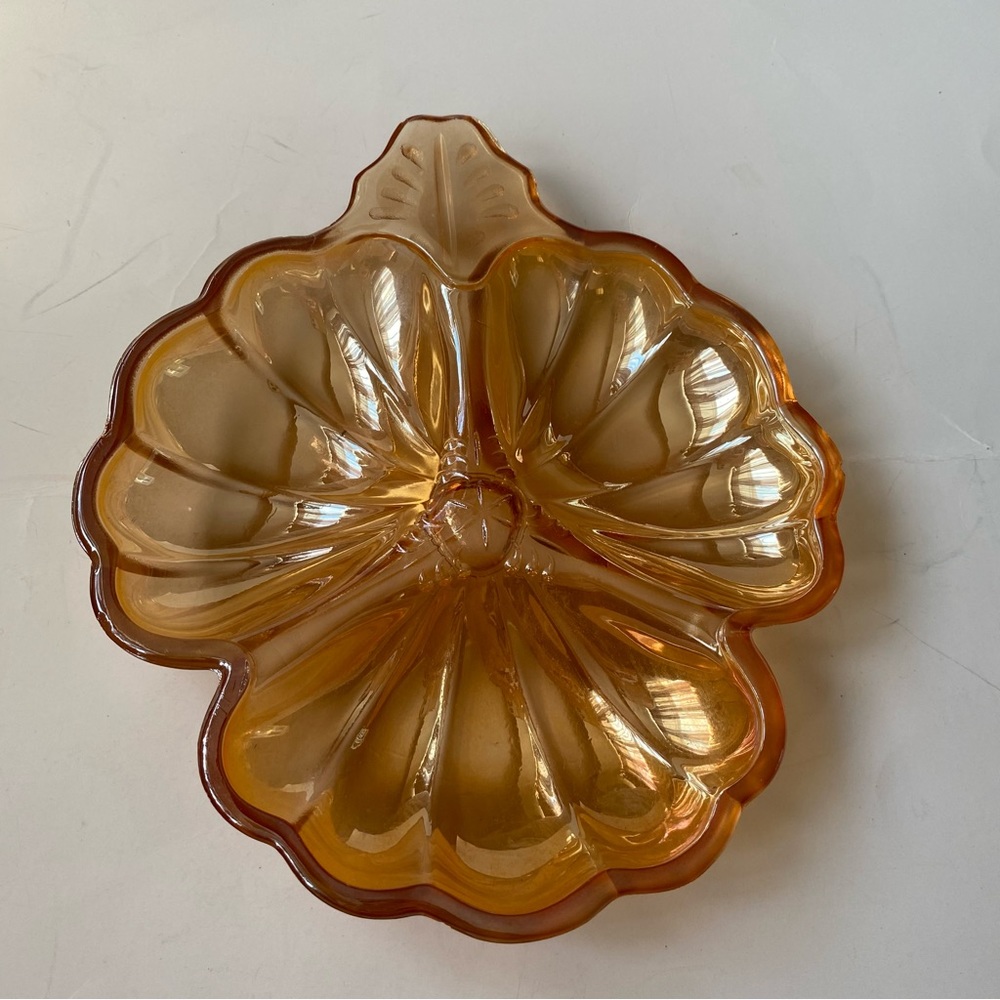 Vintage Jeanette Carnival Glass MARIGOLD Clover 3 Section Candy Dish